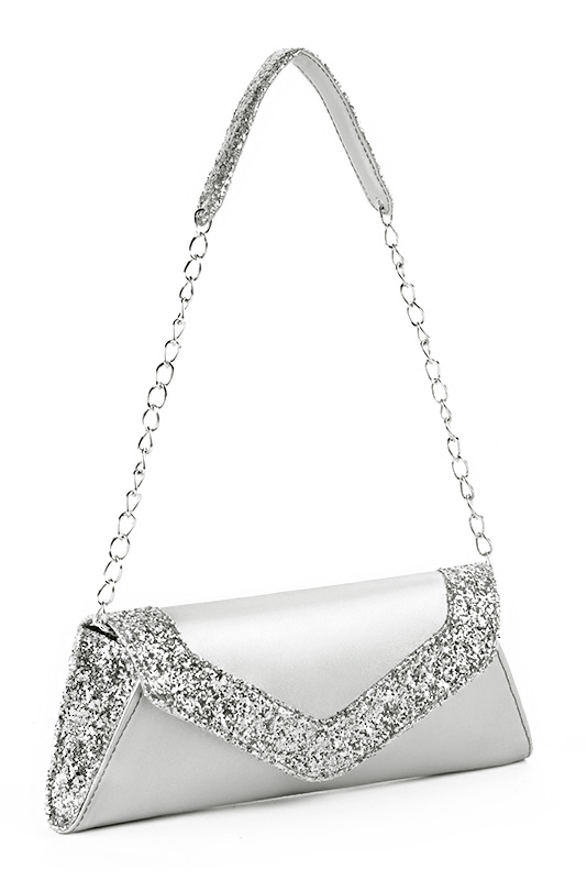 Light silver women's dress clutch, for weddings, ceremonies, cocktails and parties. Worn view - Florence KOOIJMAN